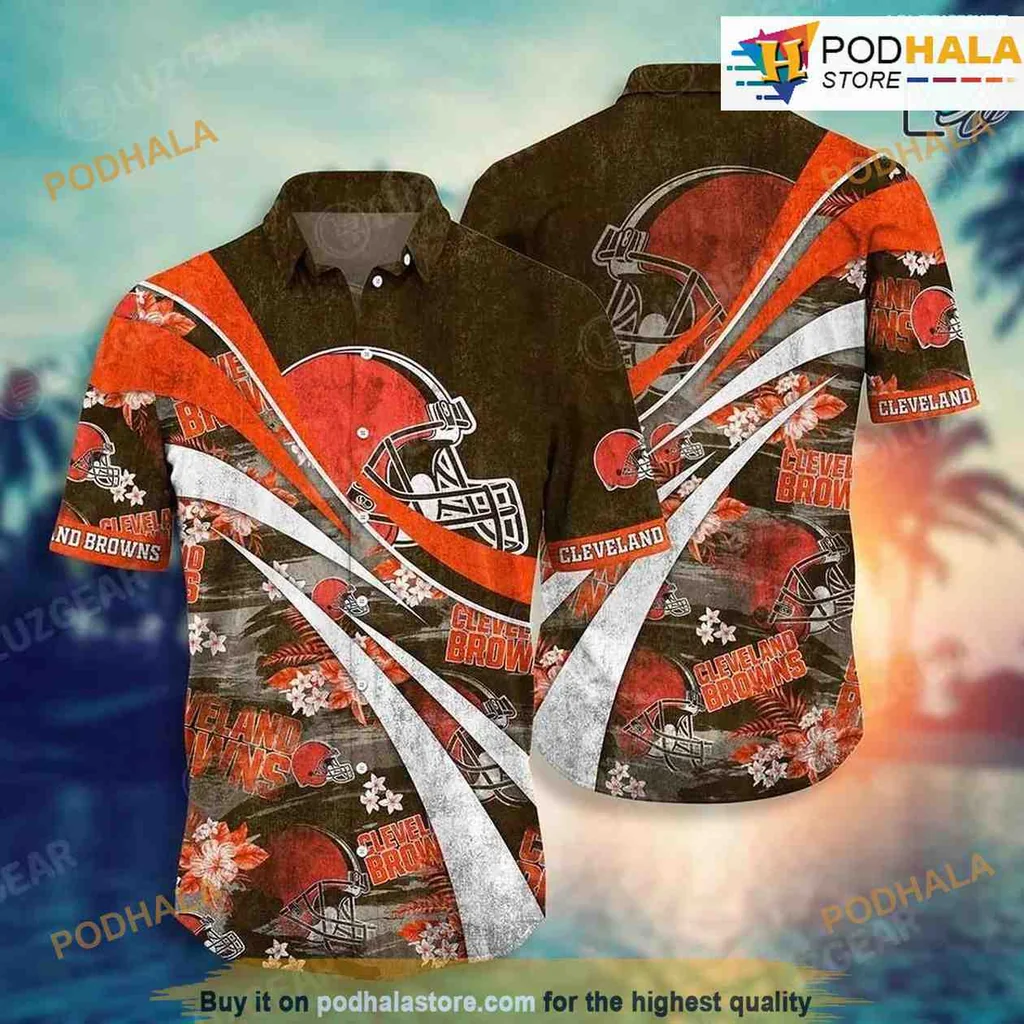 Cleveland Browns Floral Hawaiian Shirt With Team Helmet Design