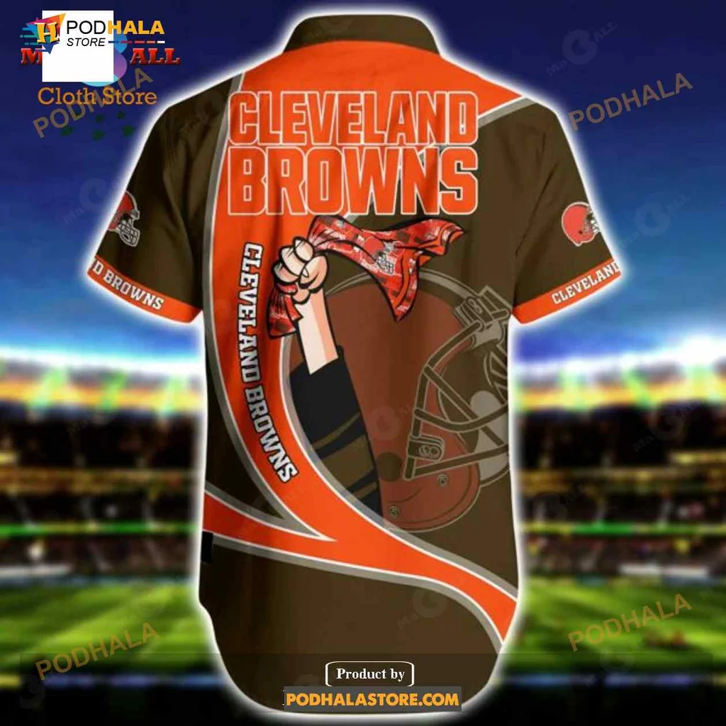 Cleveland Browns Football Aloha Shirt With Raised Fist Graphic Cleveland Browns Football Aloha Shirt With Raised Fist Graphic