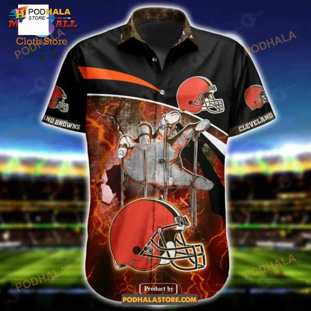 Cleveland Browns Funny Aloha Shirt With Bold Design And Football Helmet Cleveland Browns Funny Aloha Shirt With Bold Design And Football Helmet