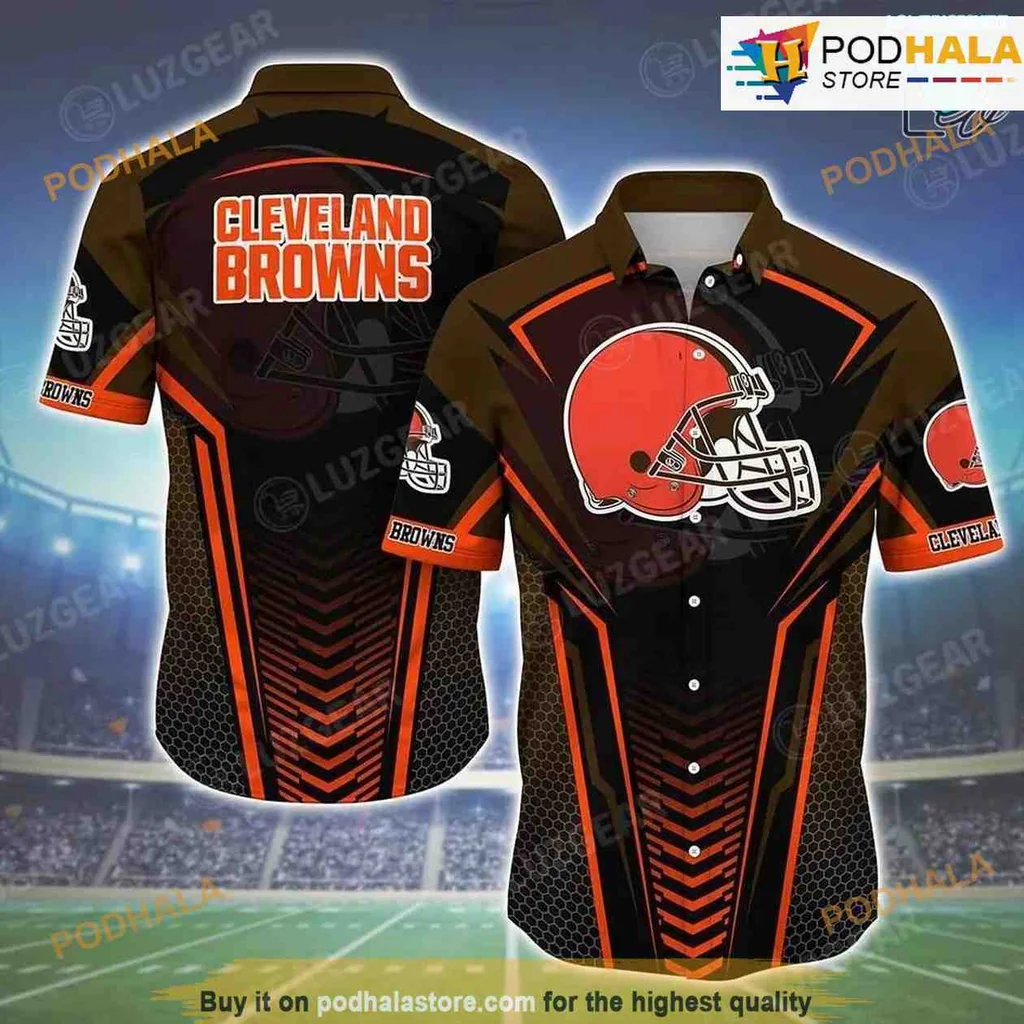Cleveland Browns Hawaiian Shirt, Bold Team Colors And Helmet Graphic