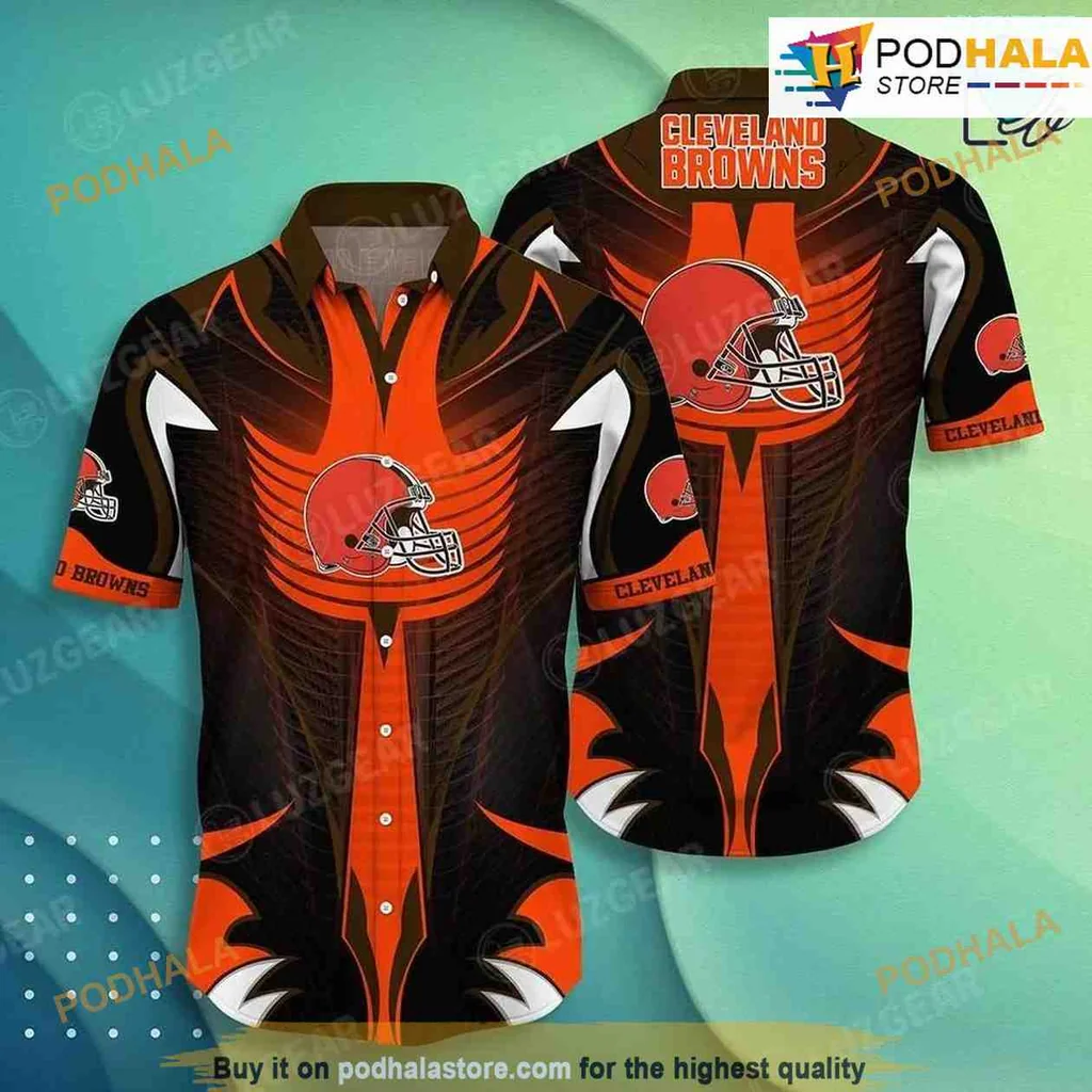 Cleveland Browns Hawaiian Shirt Featuring Bold Football Helmet Design