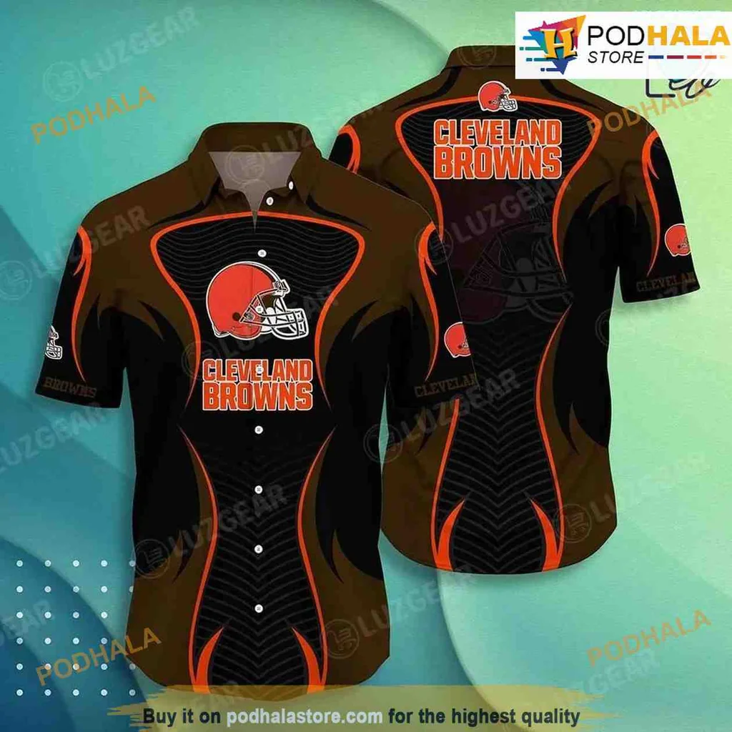 Cleveland Browns Hawaiian Shirt Featuring Bold Team Colors And Football Helmet