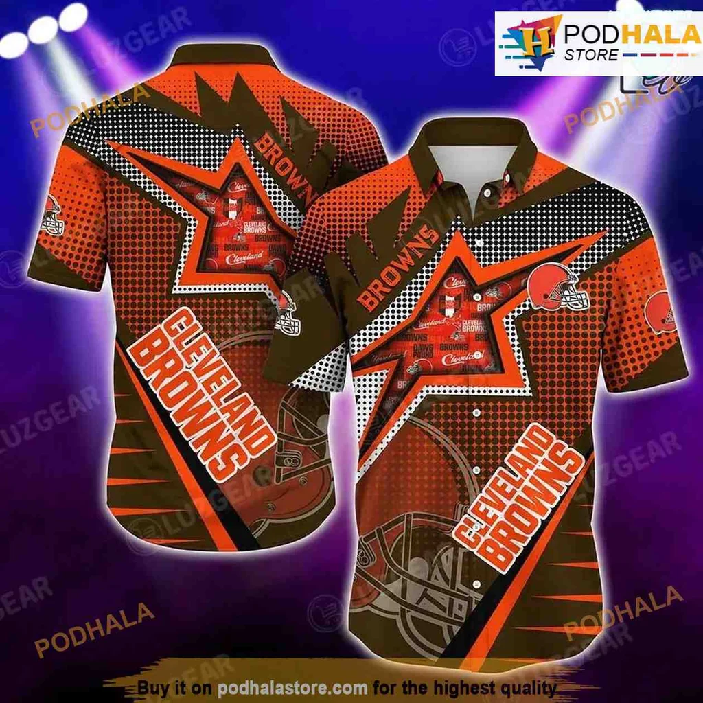 Cleveland Browns Hawaiian Shirt Featuring Team Logo And Football Design