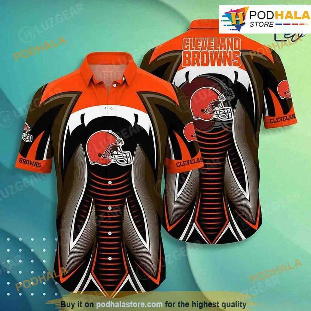 Cleveland Browns Hawaiian Shirt With Bold Logo And Swirling Pattern