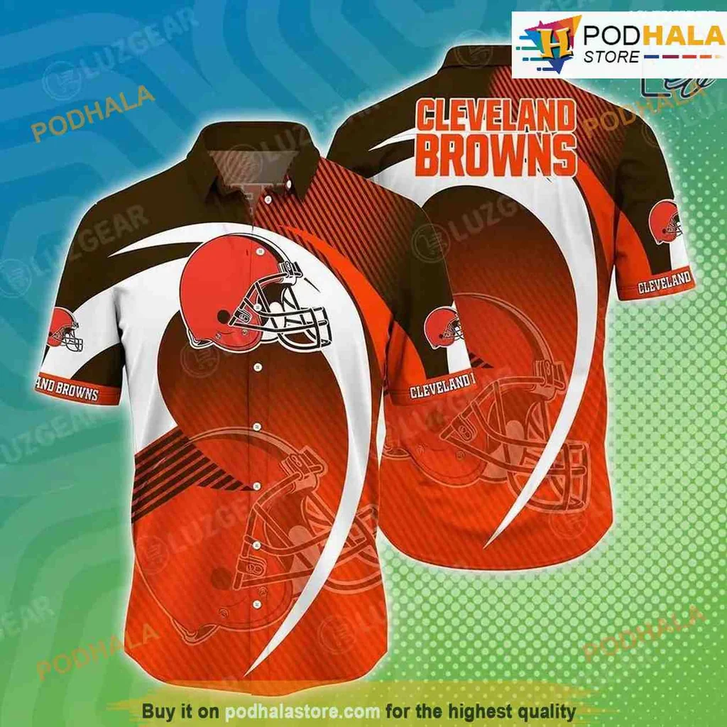 Cleveland Browns Hawaiian Shirt With Bold Team Colors And Football Helmet Design
