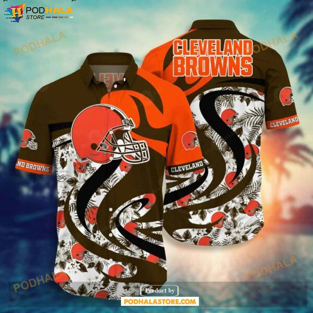 Cleveland Browns Hawaiian Shirt With Football Helmet Design, Gift For Fans