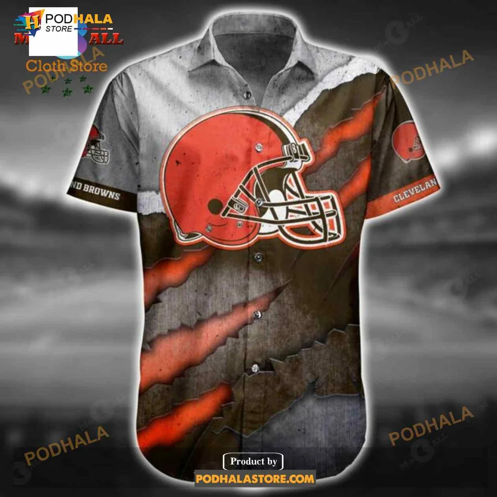 Cleveland Browns Helmet Hawaiian Shirt, Bold Design For Nfl Fans
