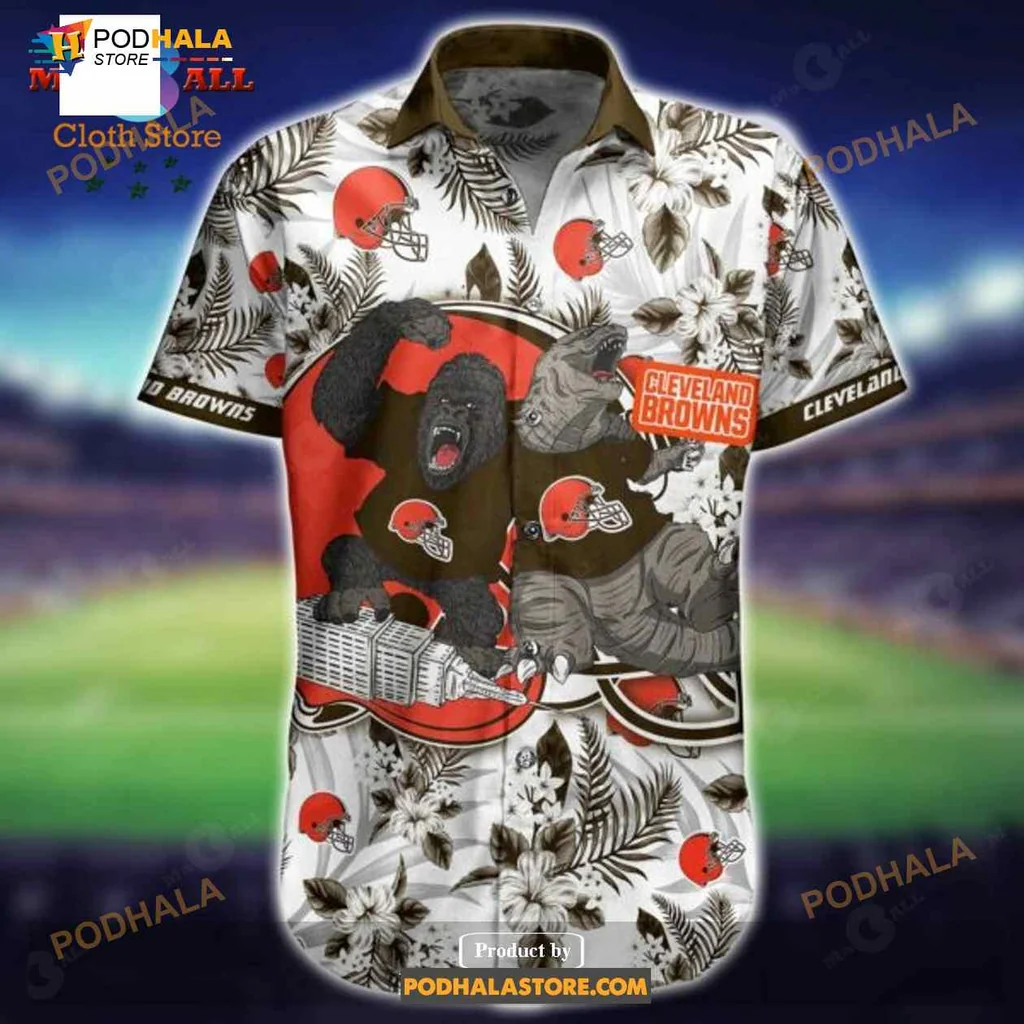 Cleveland Browns King Kong Hawaiian Shirt With Cartoon Gorilla And Godzilla