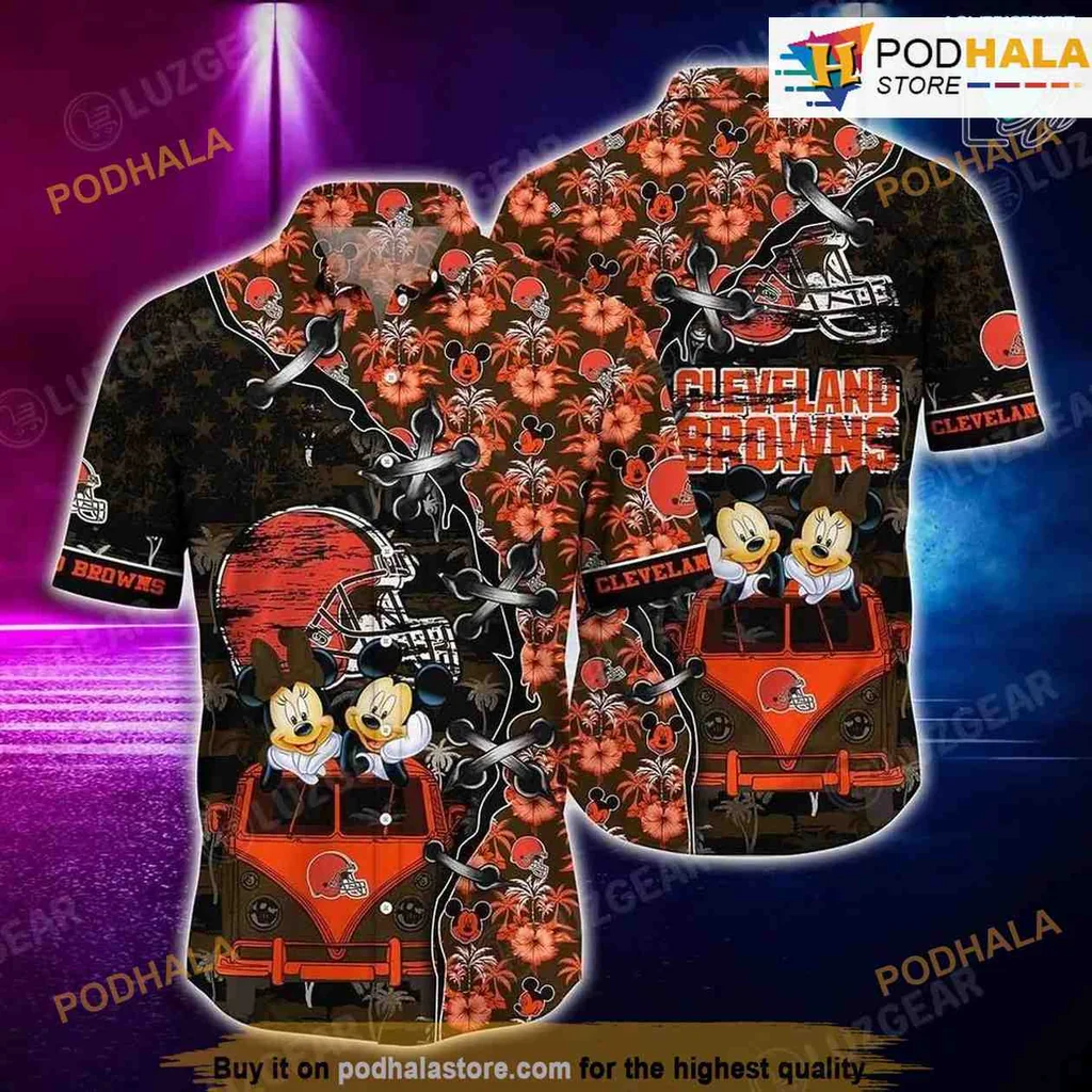 Cleveland Browns Mickey Mouse Hawaiian Shirt With Floral Design