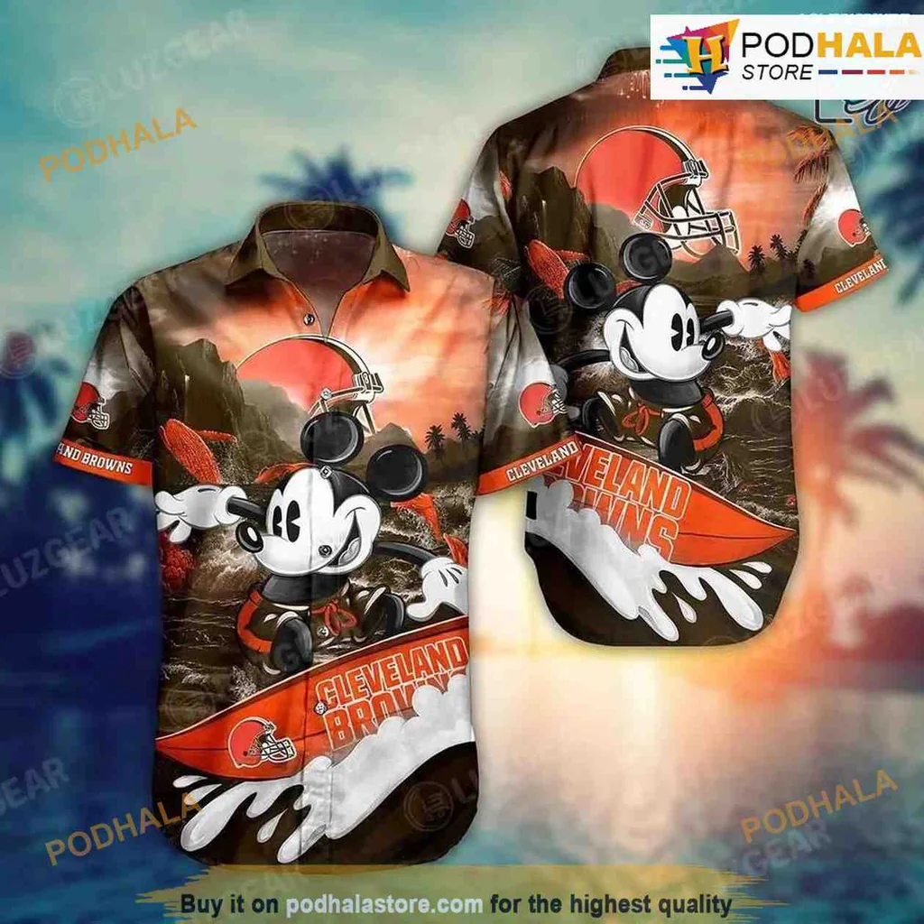 Cleveland Browns Mickey Mouse Hawaiian Shirt With Tropical Design