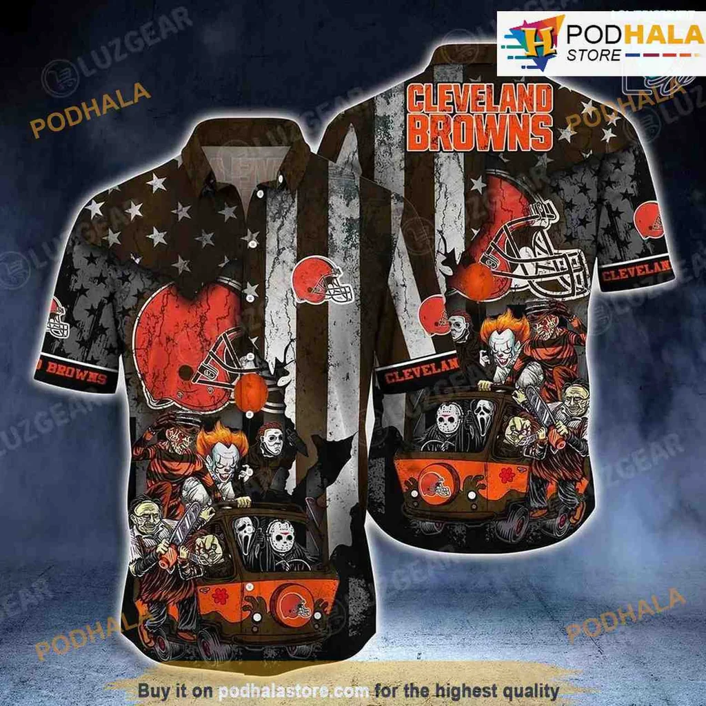 Cleveland Browns Nfl Hawaiian Shirt With Distressed American Flag Design