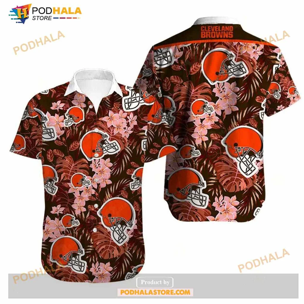 Cleveland Browns Tropical Hawaiian Shirt With Floral Design And Football Helmets