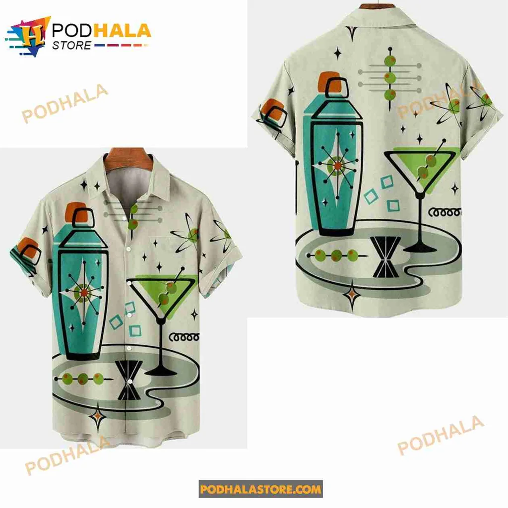 Cocktail Themed Hawaiian Shirt With Vibrant Drink Designs For Summer Fun