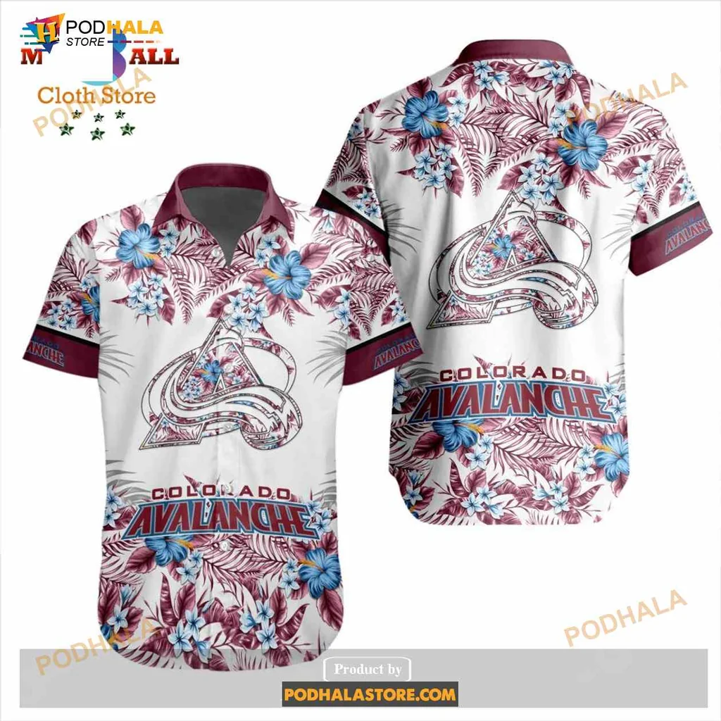 Colorado Avalanche Floral Hawaiian Shirt With Bright Blue And Pink Flowers