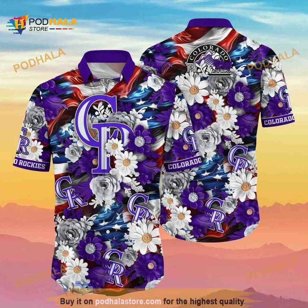 Colorado Rockies Floral Hawaiian Shirt With White Flowers