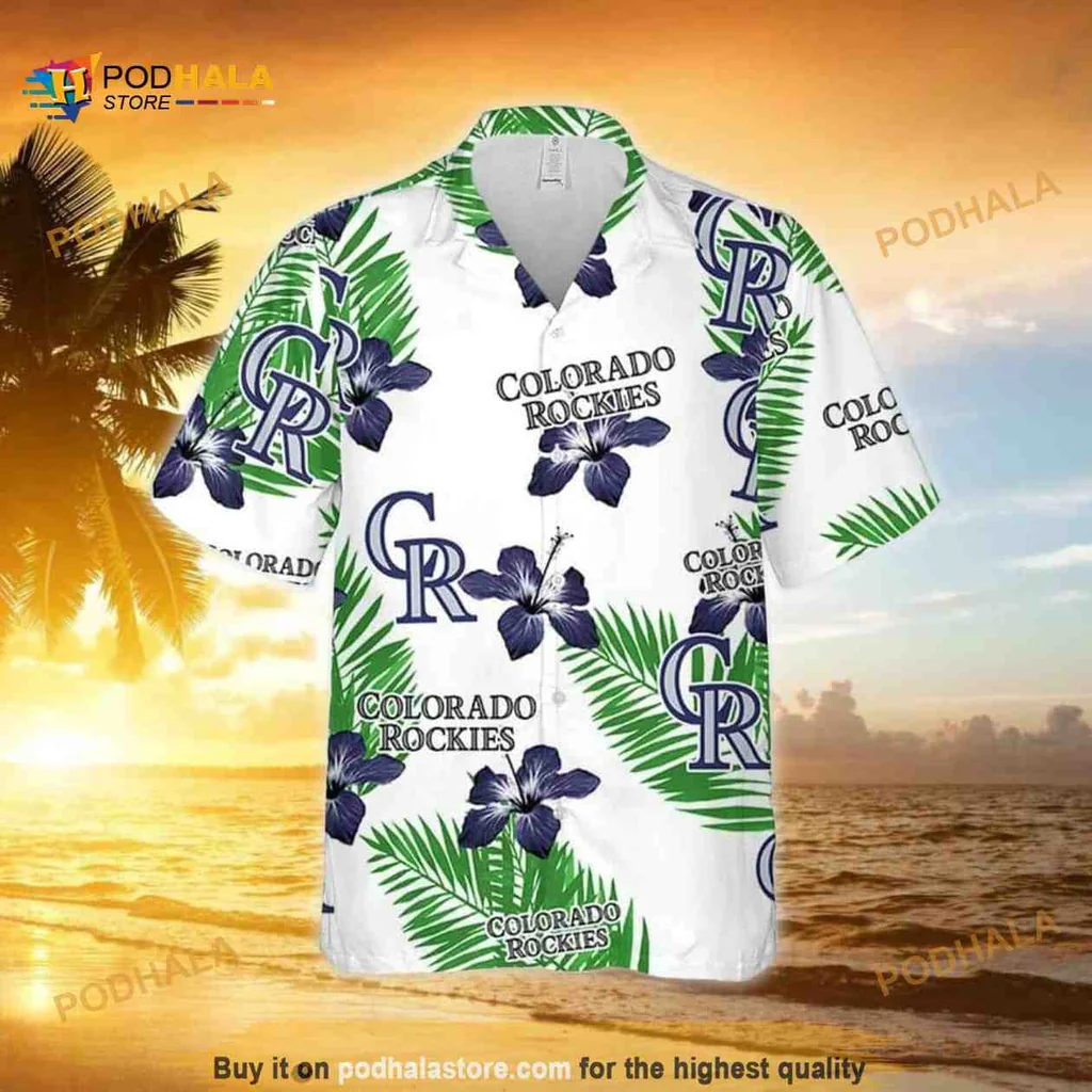 Colorado Rockies Hawaiian Shirt With Hibiscus Flowers And Green Leaves