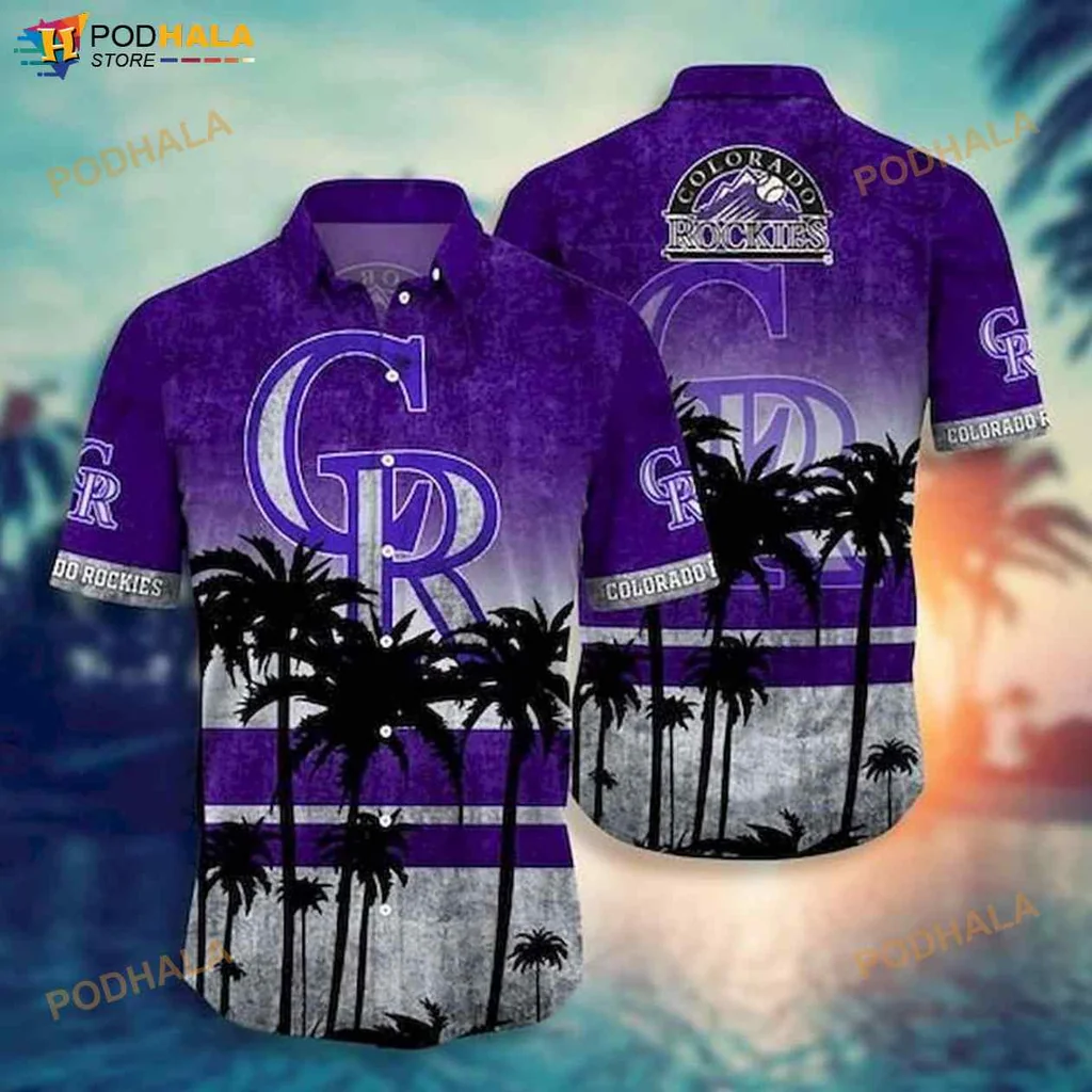 Colorado Rockies Hawaiian Shirt With Palm Trees And Gradient Design