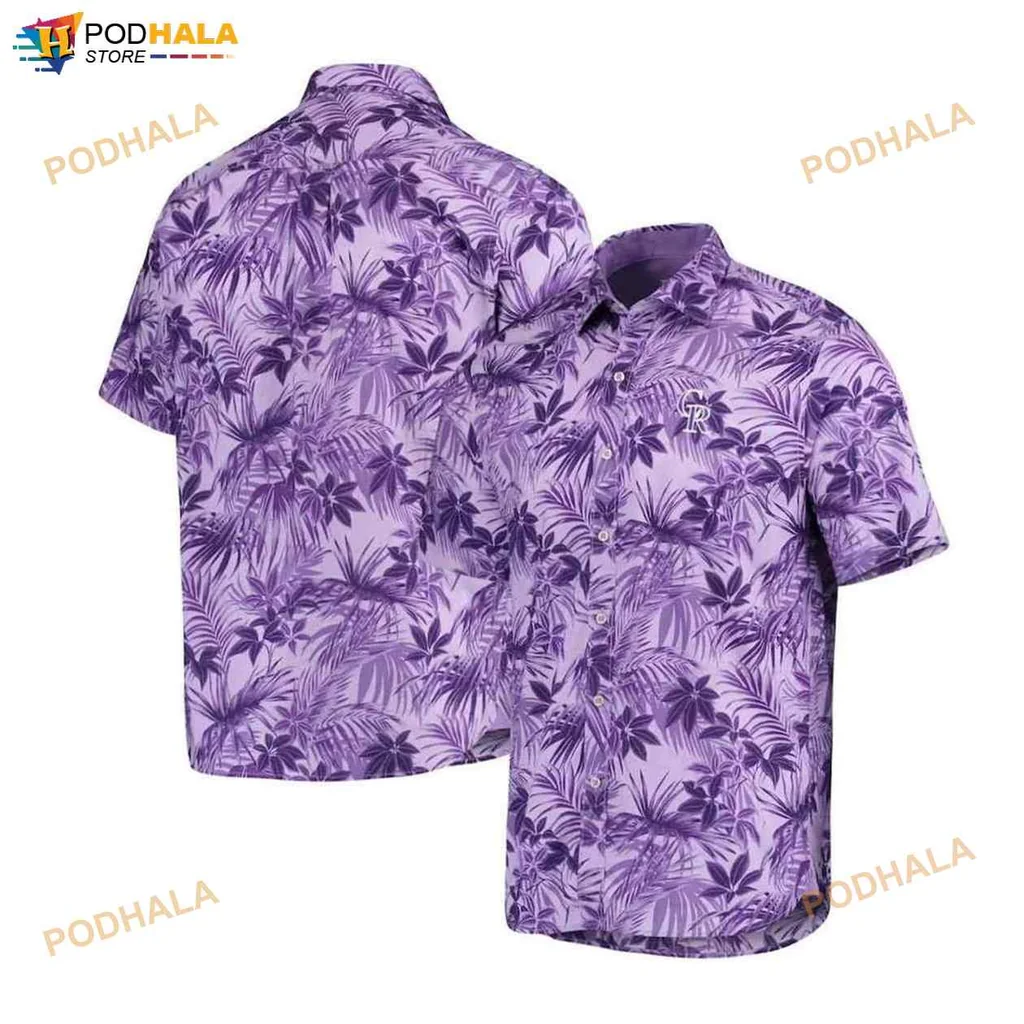 Colorado Rockies Tropical Hawaiian Shirt With Purple Forest Fronds Design