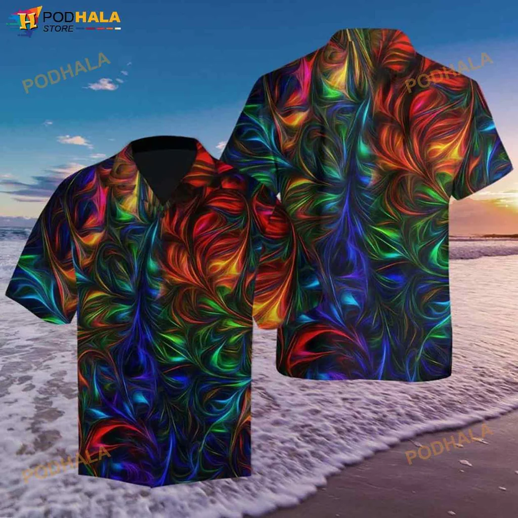 Colorful Abstract Hawaiian Shirt With Vibrant Swirling Patterns