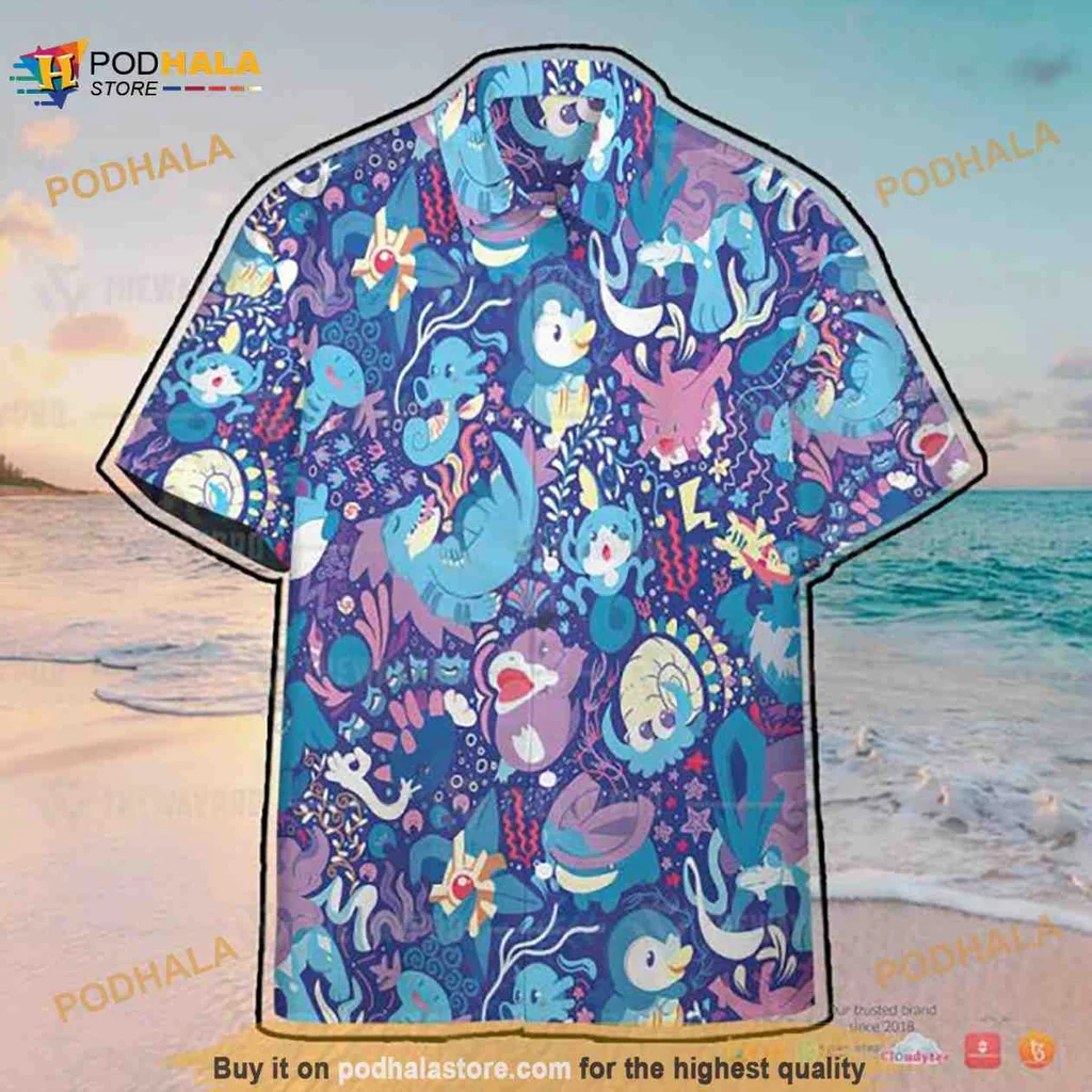 Colorful Aquatic Cartoon Aloha Shirt With Playful Sea Creatures