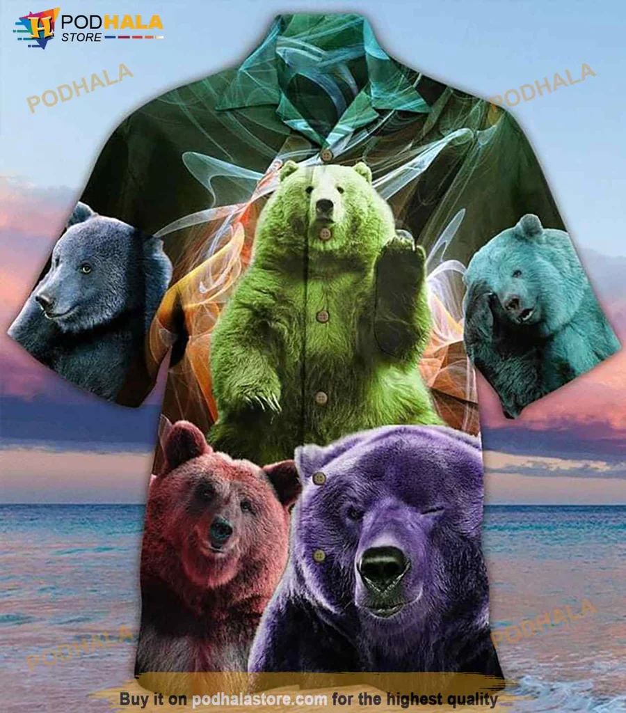 Colorful Bear Aloha Shirt With Vibrant Animal Print Design