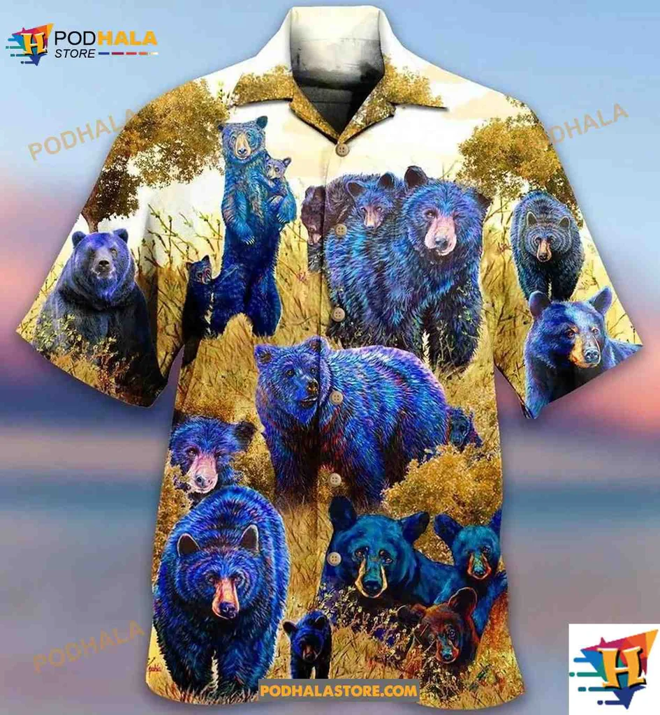 Colorful Bear Lovers Hawaiian Shirt Featuring Vibrant Bear Illustrations