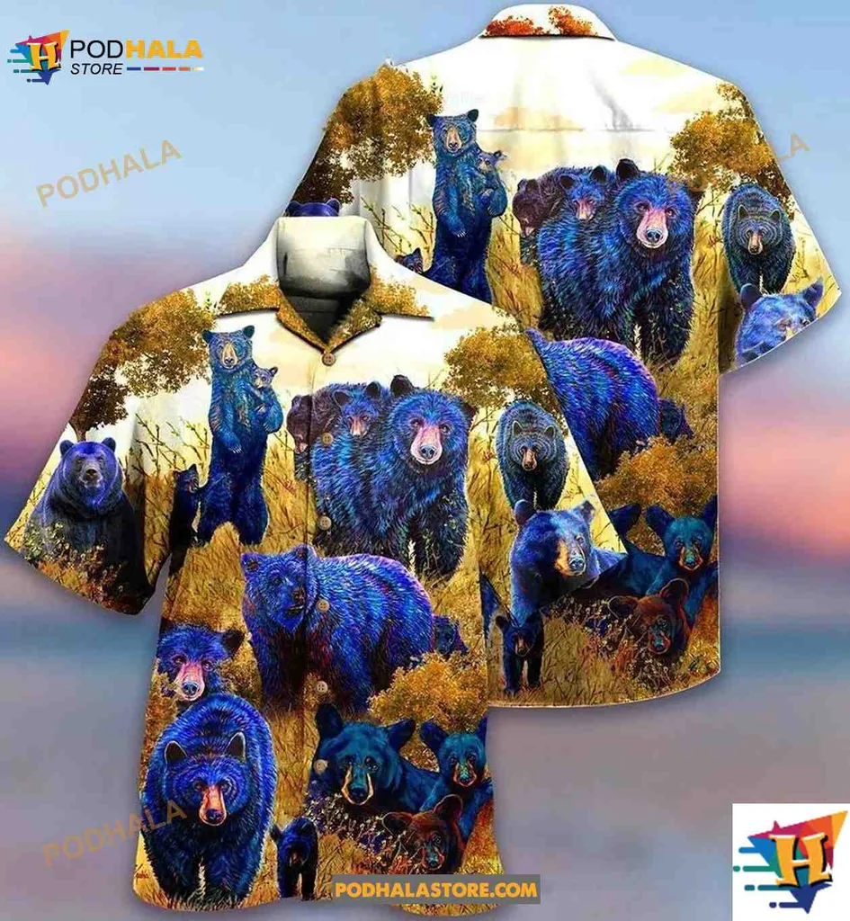 Colorful Bear Lovers Aloha Shirt Featuring Vibrant Bear Illustrations Colorful Bear Lovers Aloha Shirt Featuring Vibrant Bear Illustrations