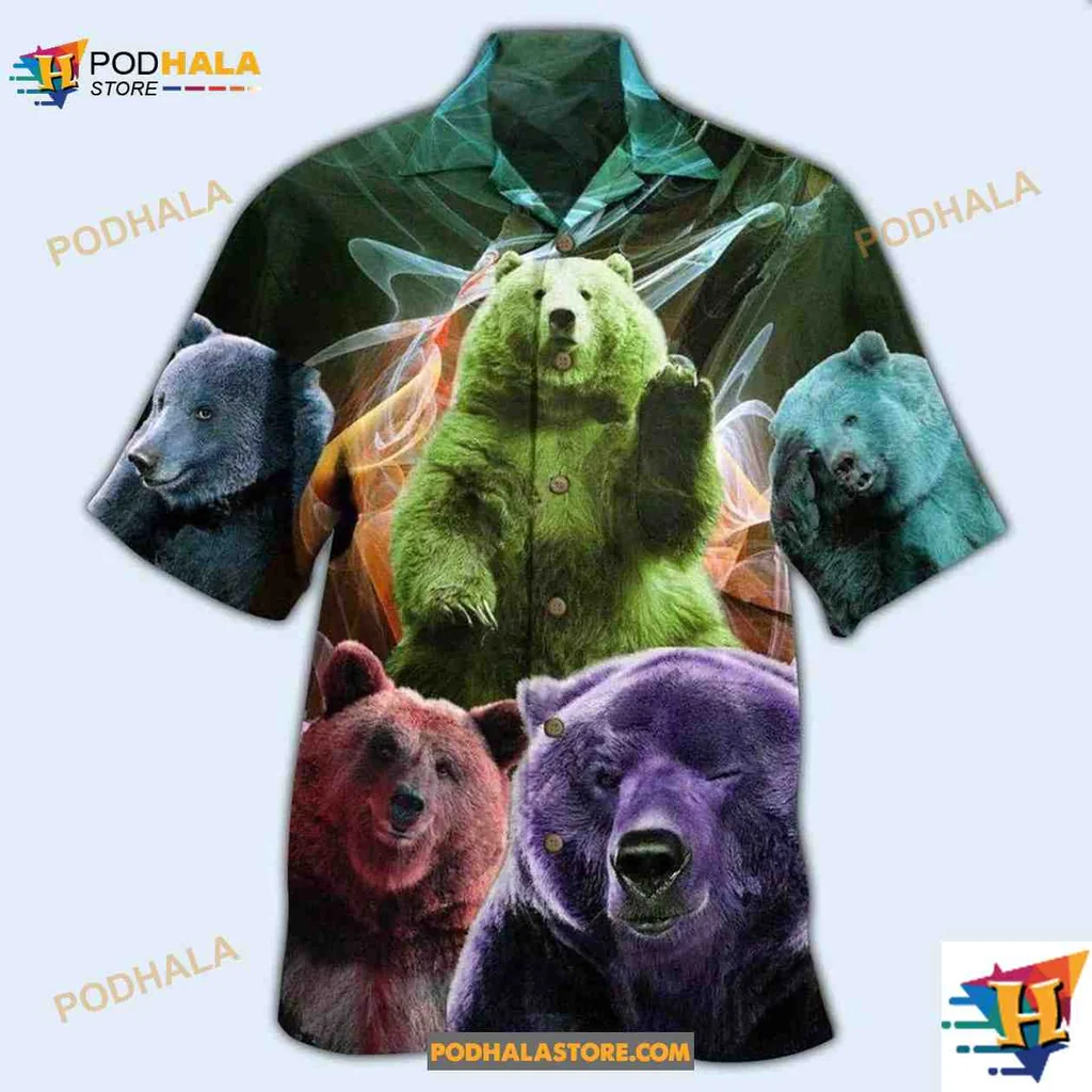 Colorful Bear Lovers Hawaiian Shirt Featuring Whimsical Bear Designs