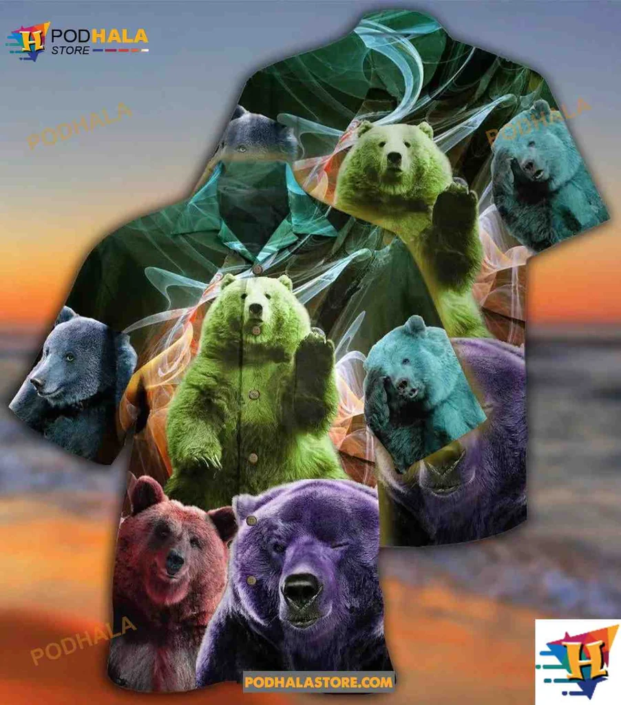 Colorful Bear Lovers Aloha Shirt Featuring Whimsical Bear Designs Colorful Bear Lovers Aloha Shirt Featuring Whimsical Bear Designs