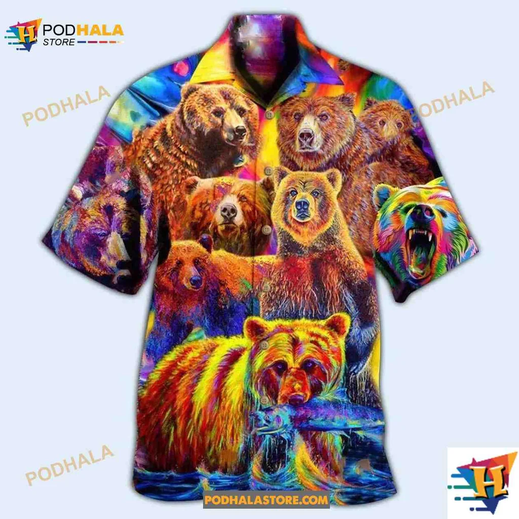 Colorful Bear Lovers Hawaiian Shirt With Vibrant Bear Illustrations