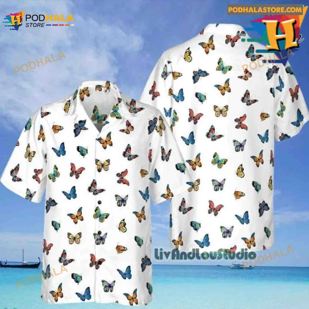 Colorful Butterfly Hawaiian Shirt With Vibrant Tropical Design
