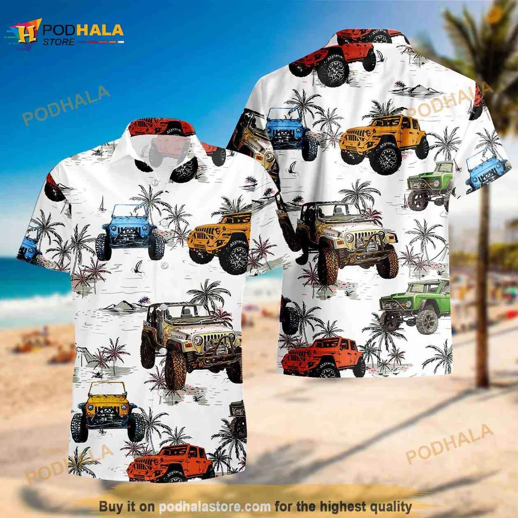 Colorful Car Aloha Hawaiian Shirt, Fun Off Road Vehicle Design For Summer
