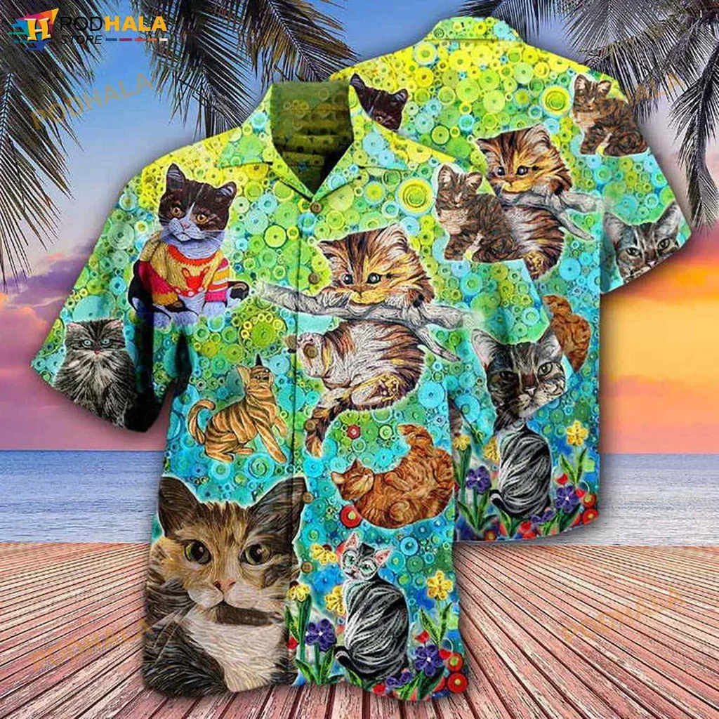Colorful Cat Lover Hawaiian Shirt Featuring Playful Cats And Whimsical Design