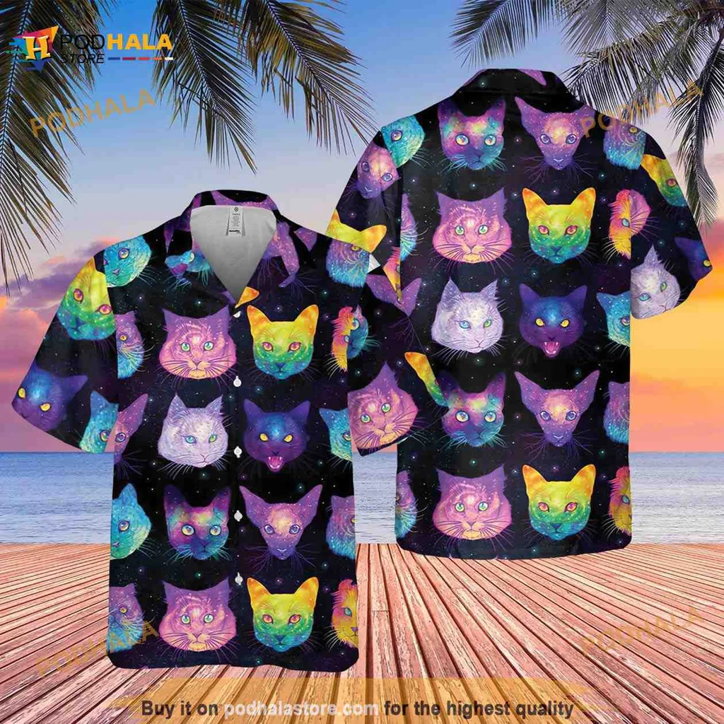 Colorful Cat Lovers Hawaiian Shirt With Unique Cat Faces