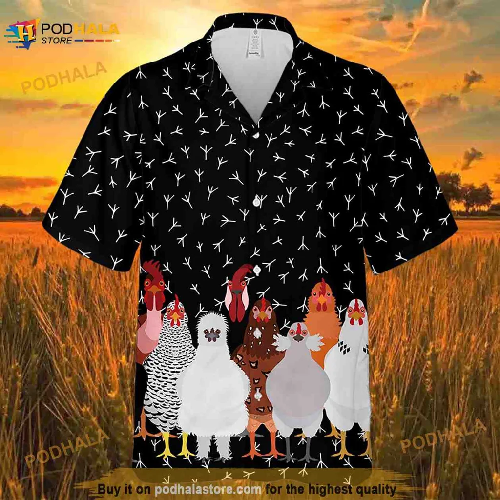 Colorful Chicken Pattern Hawaiian Shirt Featuring Cartoonish Chickens