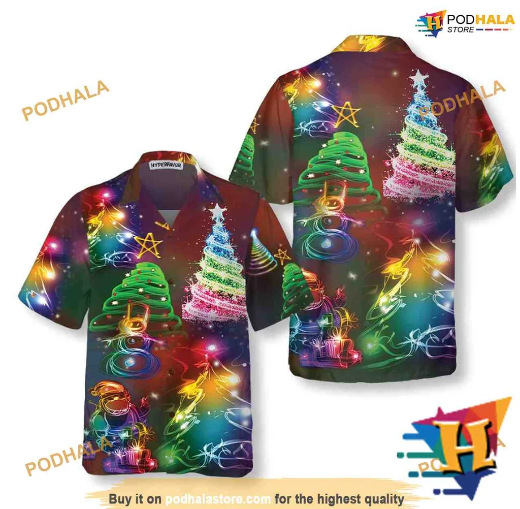 Colorful Christmas Tree Hawaiian Shirt, Bright Festive Holiday Design