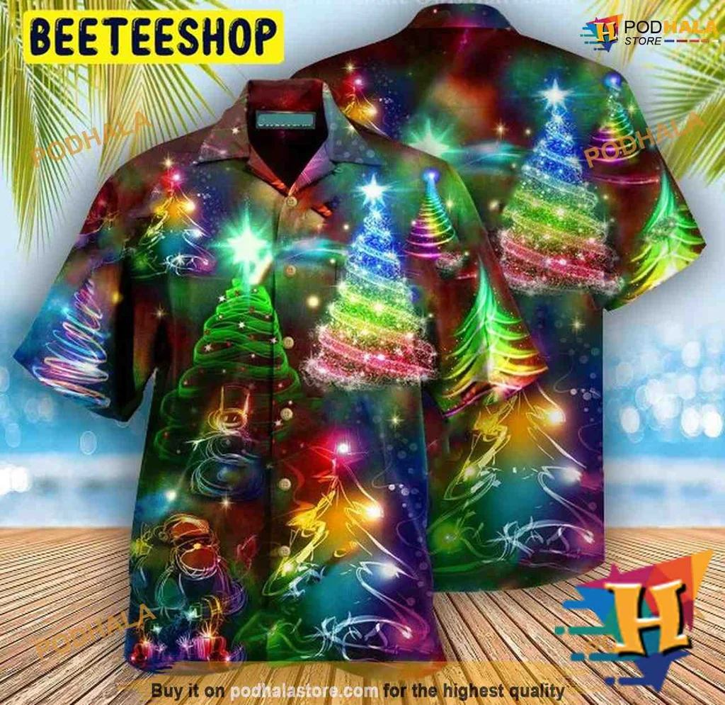 Colorful Christmas Tree Hawaiian Shirt, Festive Holiday Design