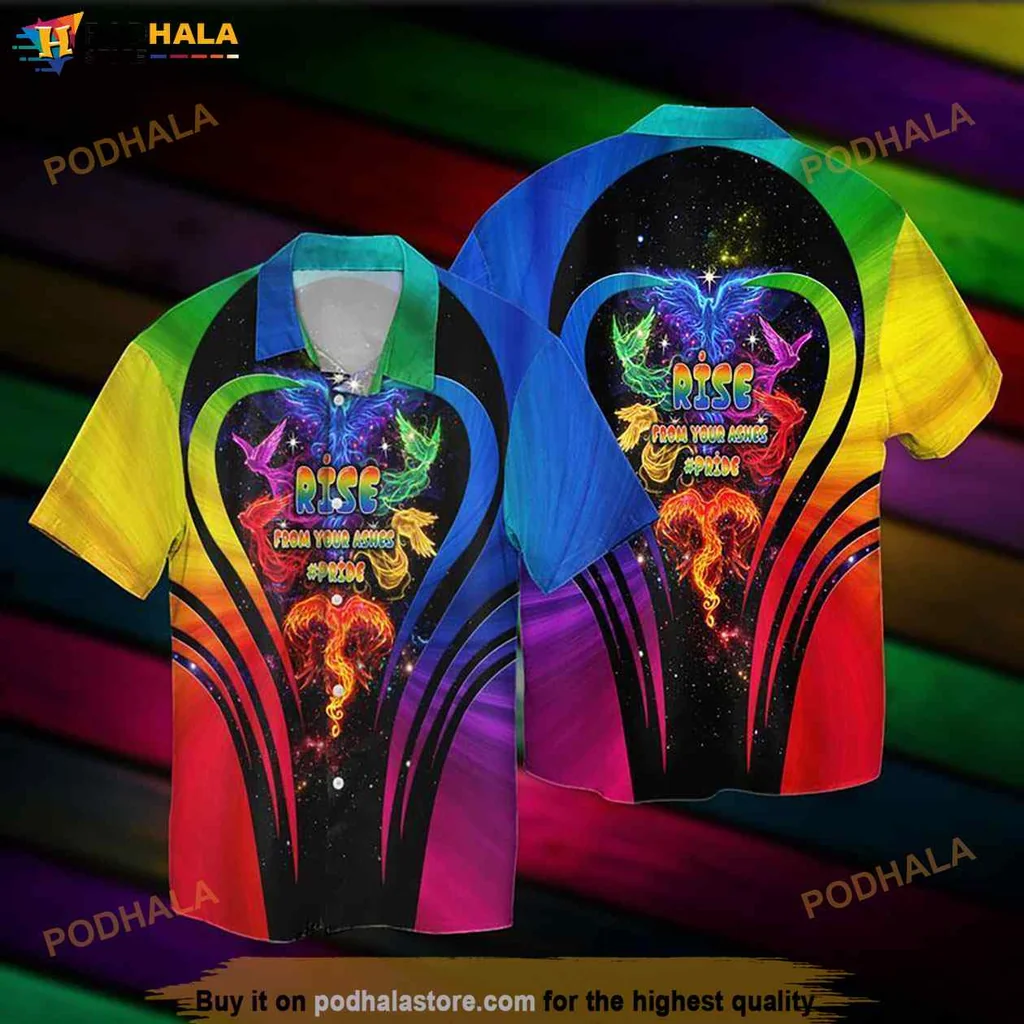 Colorful Cosmic Pride Hawaiian Shirt, Rise From Your Ashes Lgbtq+ Empowerment Design