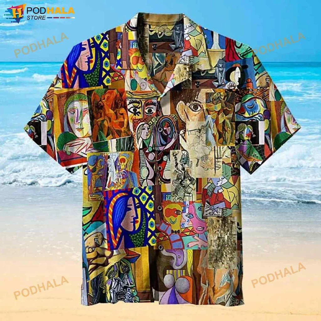 Colorful Cubist Art Hawaiian Shirt Featuring Abstract Picasso Style Design