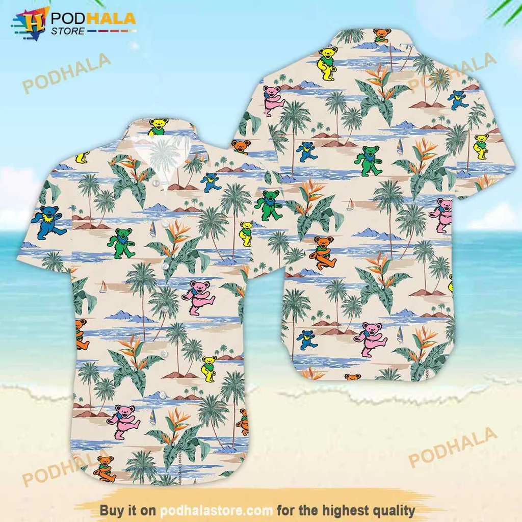 Colorful Dancing Bears Hawaiian Shirt, Fun Summer Vibe With Tropical Elements