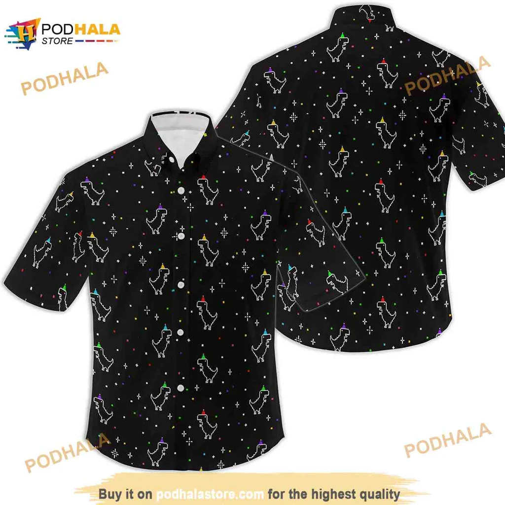 Colorful Dinosaur Hawaiian Shirt With Cartoon Designs And Stars