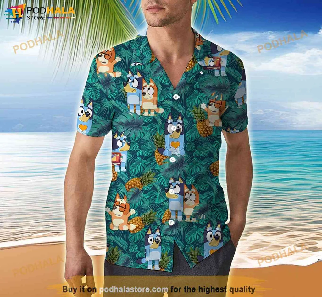 Colorful Dog Lover Hawaiian Shirt, Bluey And Bingo Tropical Summer Shirt