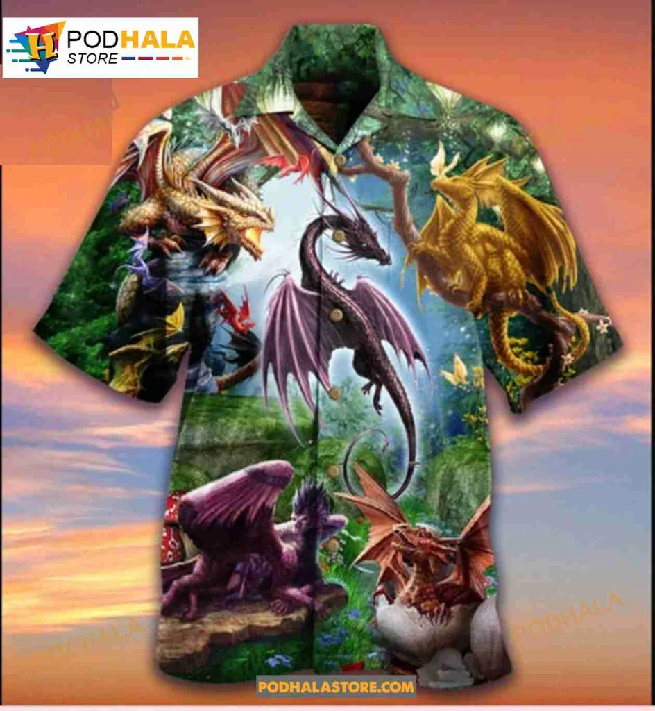 Colorful Dragon Aloha Hawaiian Shirt With Vibrant Fantasy Design