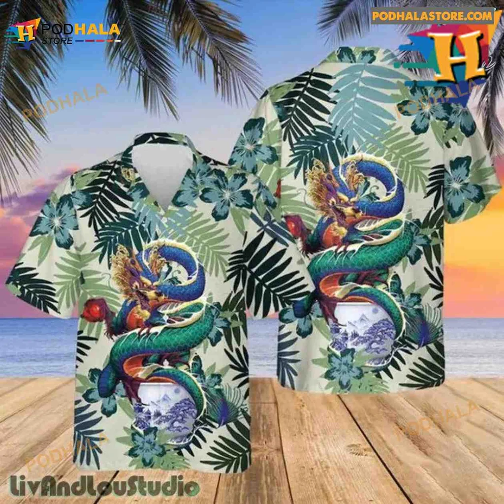 Colorful Dragon Tropical Hawaiian Shirt, Vintage Hawaiian Style