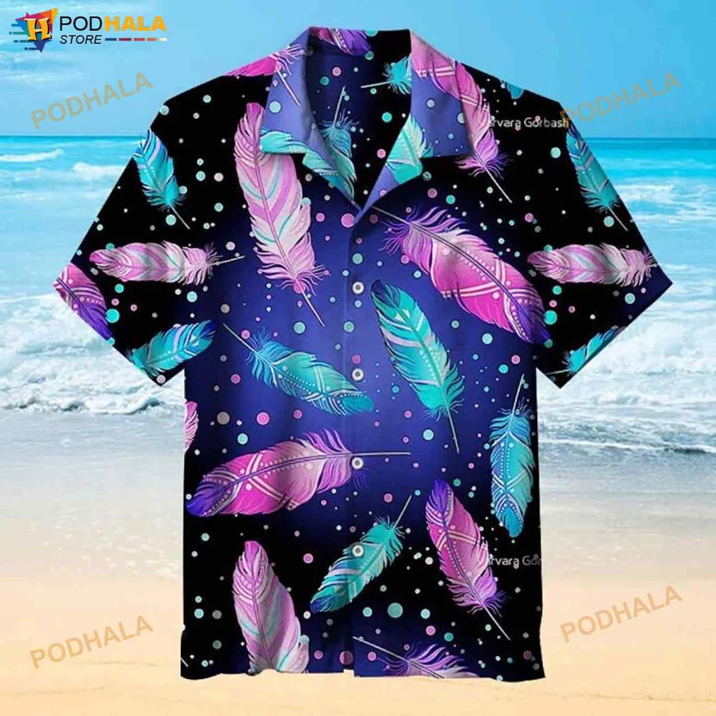 Colorful Feathers Hawaiian Shirt Under The Stars With Vibrant Design