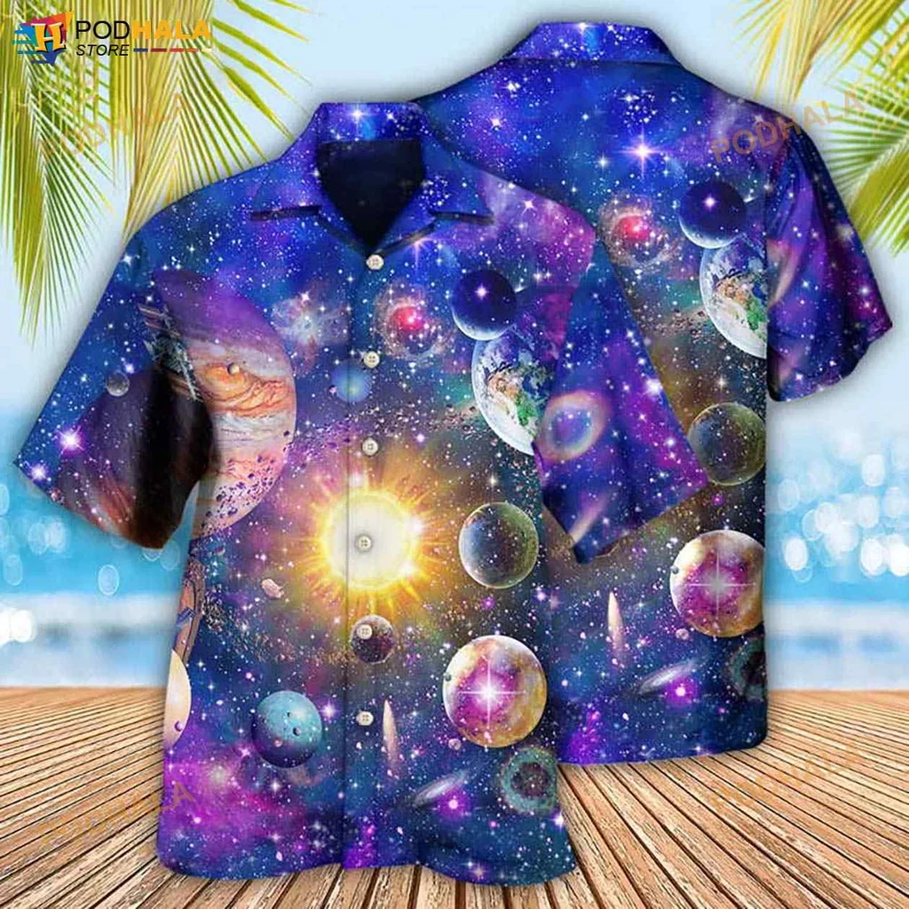 Colorful Galaxy Astronomy Hawaiian Shirt With Cosmic Celestial Design