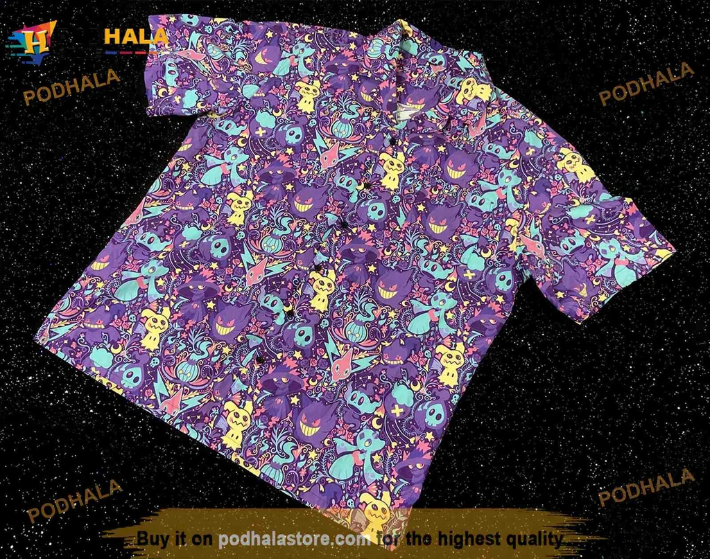 Colorful Ghost Cartoon Hawaiian Shirt, Fun Summer Button Up Shirt