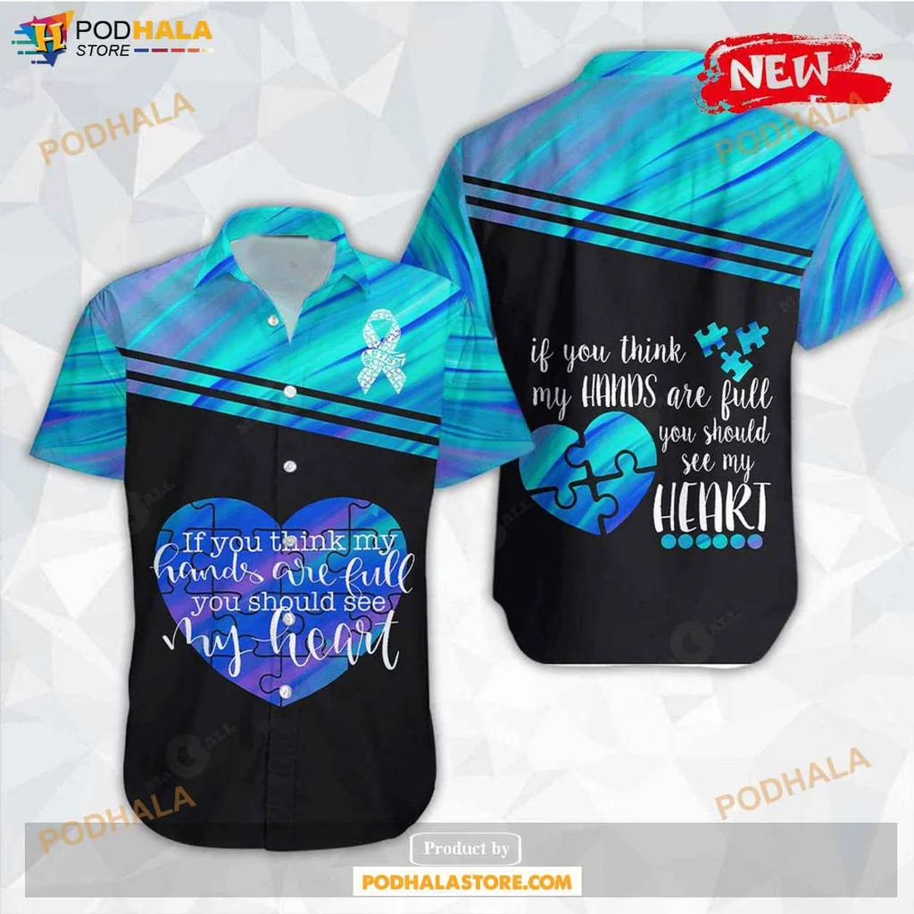 Colorful Heart Autism Aloha Shirt, Vibrant Design For Autism Awareness Events