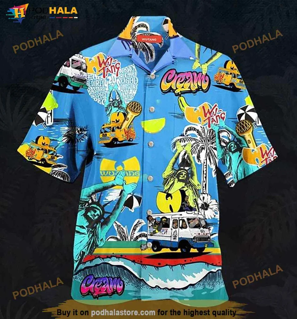 Colorful Hip Hop Tropical Hawaiian Shirt With Cartoon Characters And Surfboards