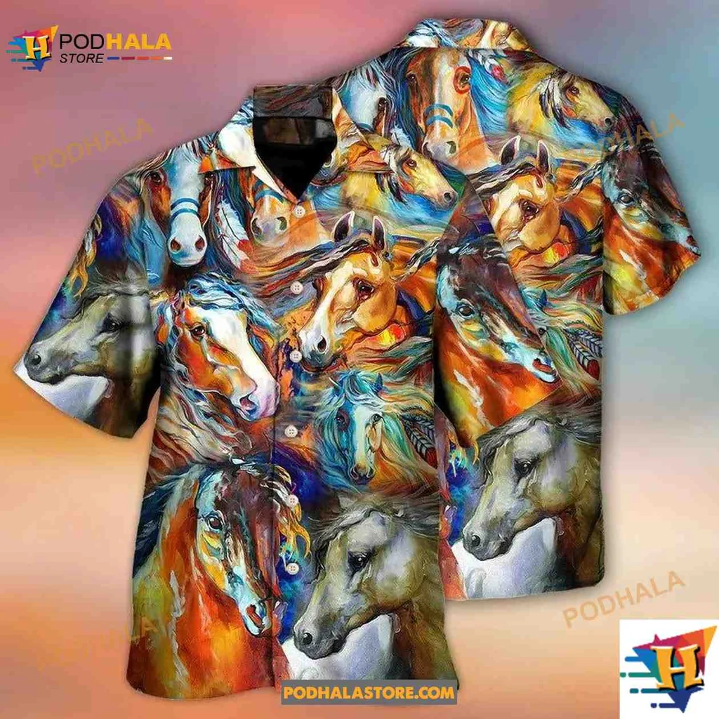 Colorful Horse Face Hawaiian Shirt, Vibrant Equestrian Art Design
